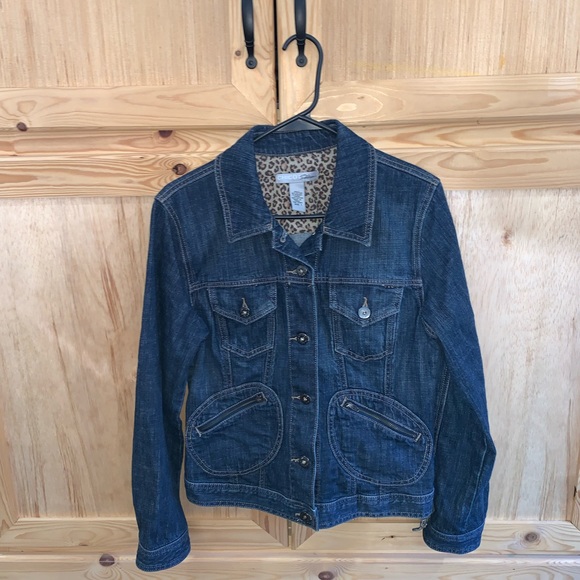 Chico’s platinum denim jean button front jacket size 1 (M/8) - Picture 1 of 6